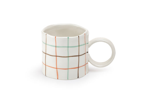 White Organic Plaid Coffee Mug