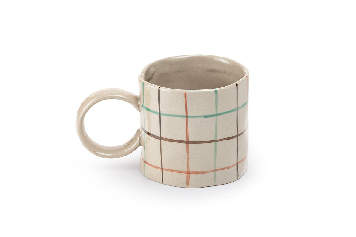 Natural Brown Organic Plaid Coffee Mug