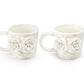 White Sculpted Rose Bouquet Fine Porcelain Mug Set of 2