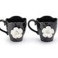 Black & White Sculpted Rose Textured Mug Set of 2