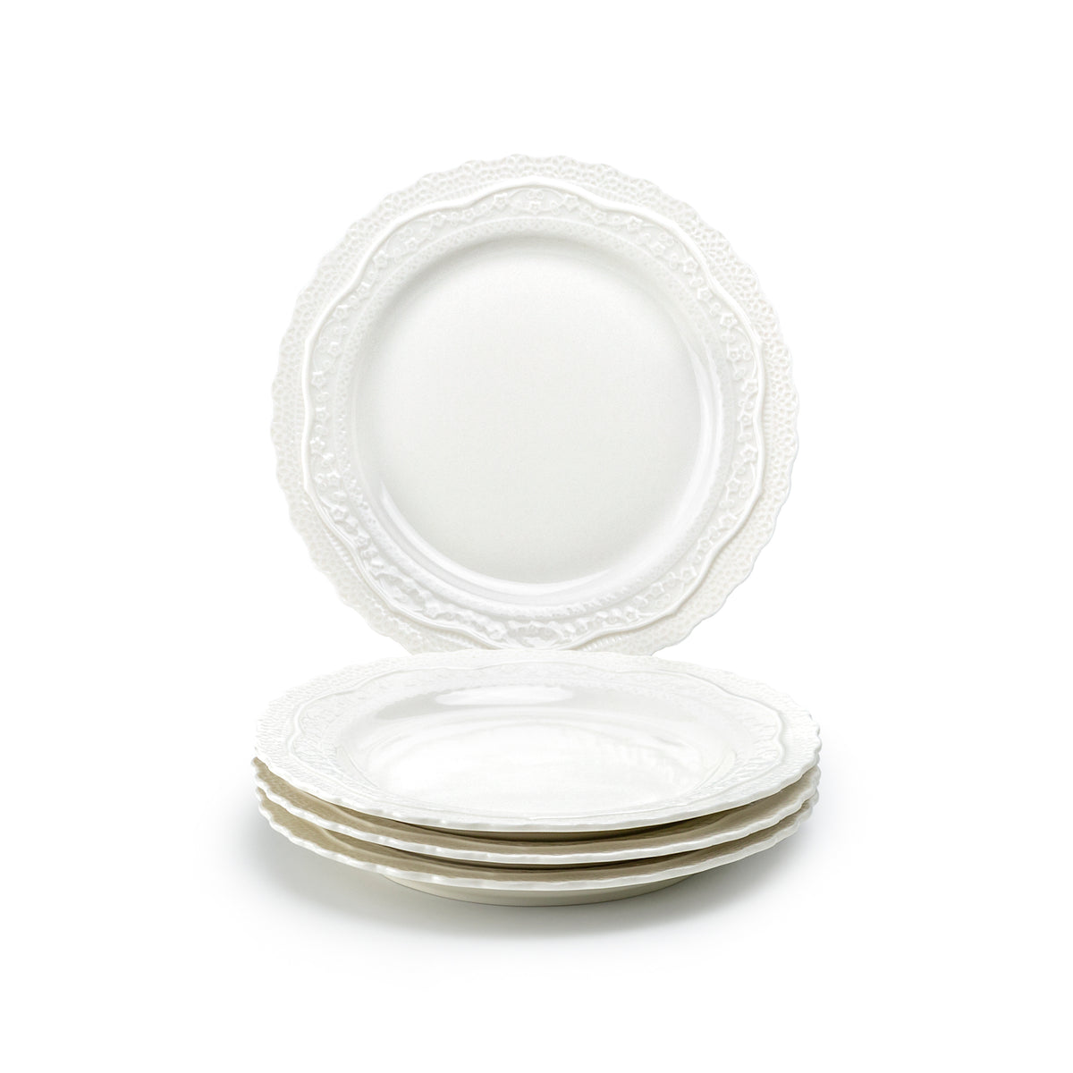 White Lace Embossed Fine Porcelain Dessert/Dinner Plate