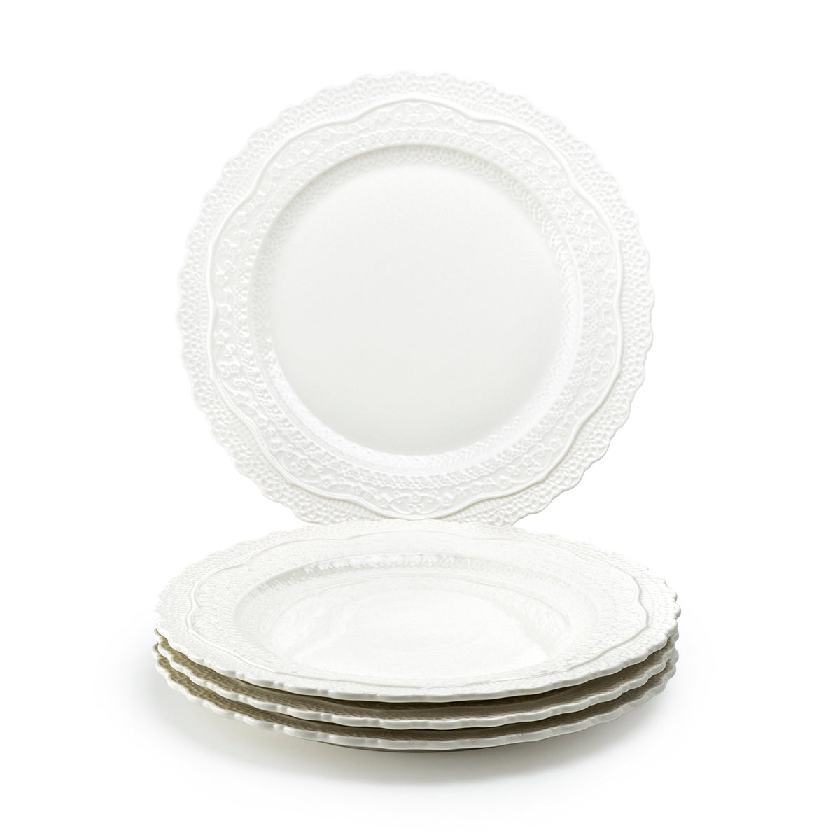 White Lace Embossed Fine Porcelain Dessert/Dinner Plate