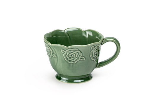 Green Embossed Rose Latte Mug