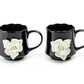 Black & White Sculpted Rose Fine Porcelain Mug Set of 2