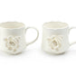White Sculpted Rose Fine Porcelain Mug Set of 2