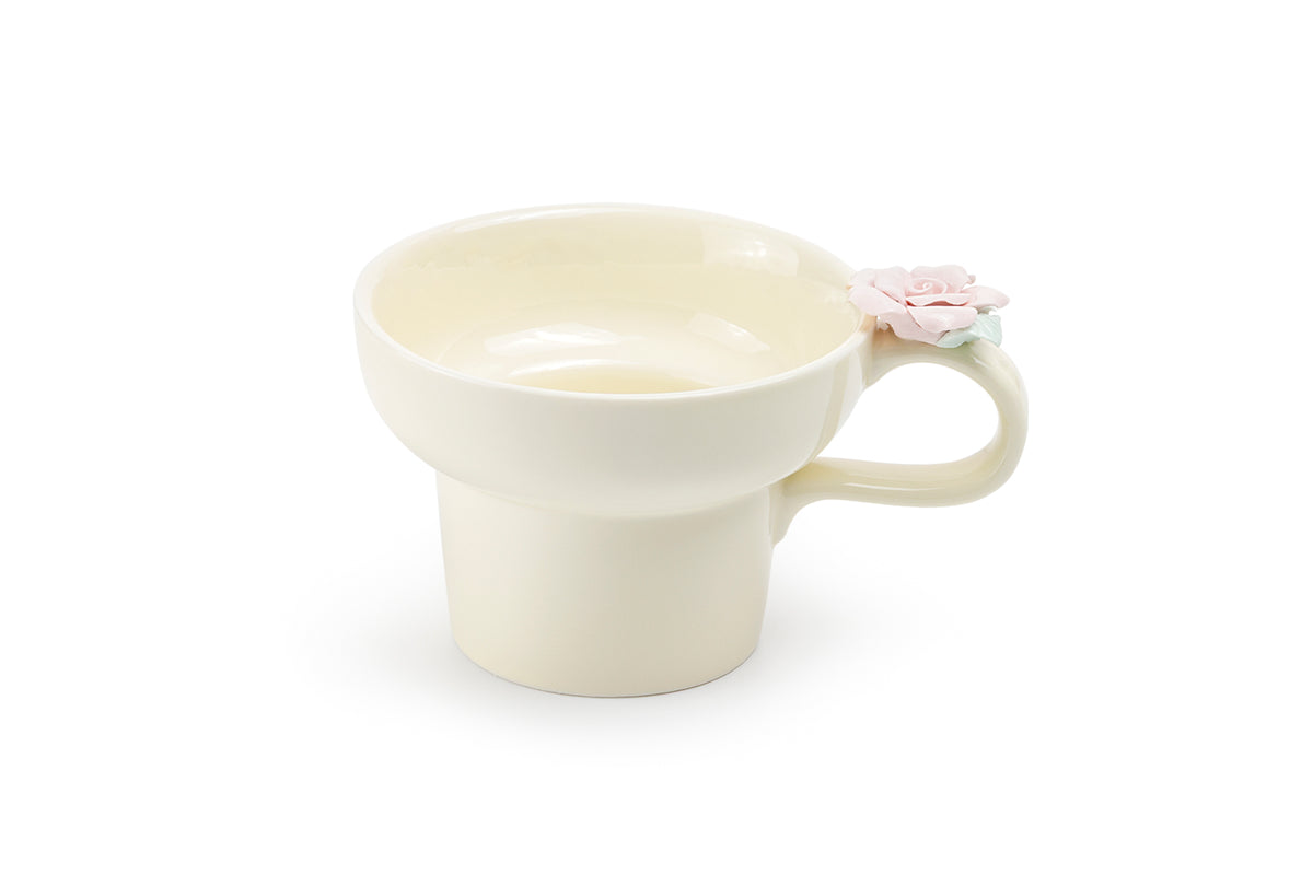 Ivory Pink Sculpted Rose Fine Porcelain Mug Set of 2