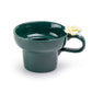 Emerald Green Yellow Sculpted Rose Fine Porcelain Mug Set of 2