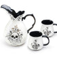 Halloween Skull Pitcher + 2 Victorian Skeletons Mugs Set