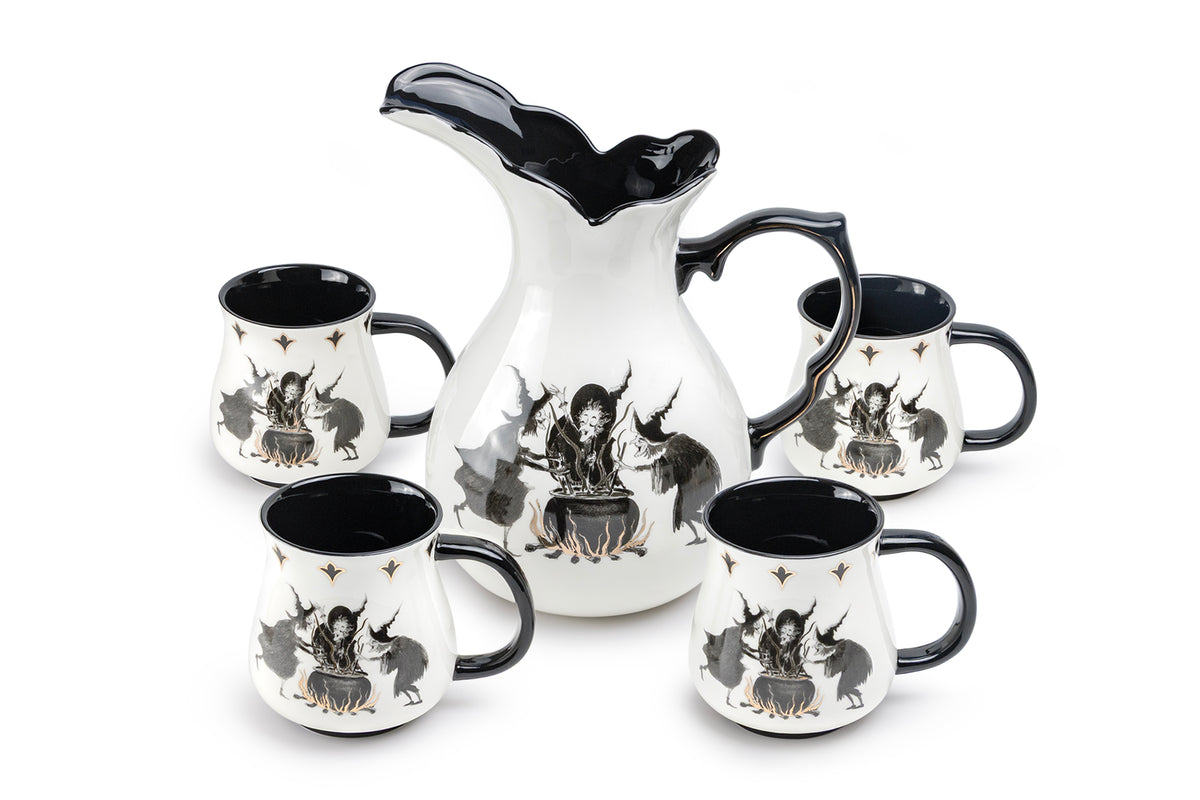 Halloween Witches Brew Pitcher + 4 Mugs Set