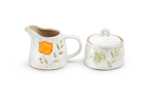 Pressed Fall Leaves Sugar & Creamer Set