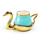 Golden Swan Turquoise Fine Porcelain Tea Cup and Saucer