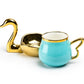 Golden Swan Turquoise Fine Porcelain Tea Cup and Saucer