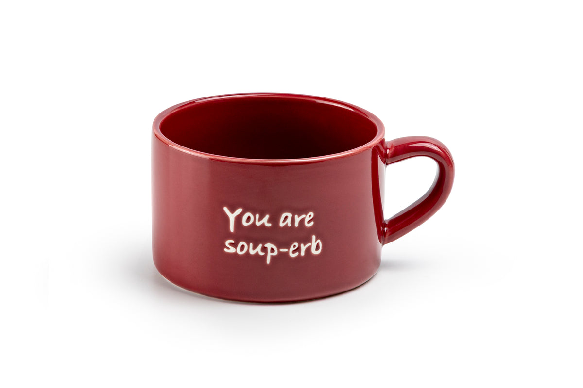 You Are Soup-erb Red Soup Bowl with Handle