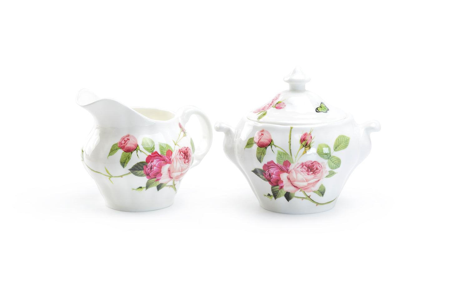 Stechcol Gracie Bone China Kensington Pink Rose Sugar & Creamer Set