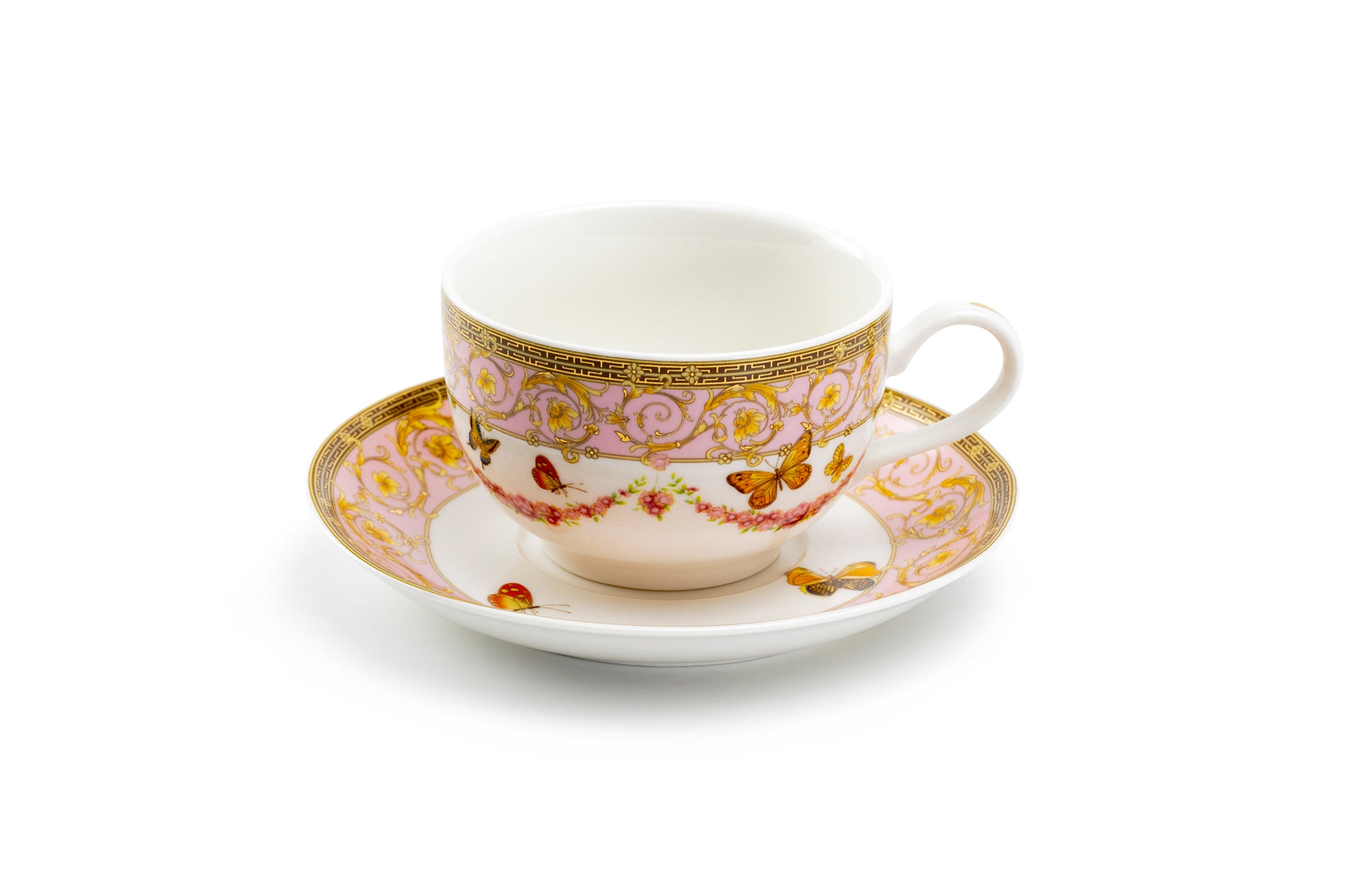 Grace Teaware Butterflies with Pink Ornament Fine Porcelain Tea Cup and Saucer