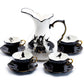 Potter's Studio Witches Brew Pitcher + 4 Assorted Halloween Tea Cup and Saucer Sets - black cat, crow raven, snake, spider tea cups
