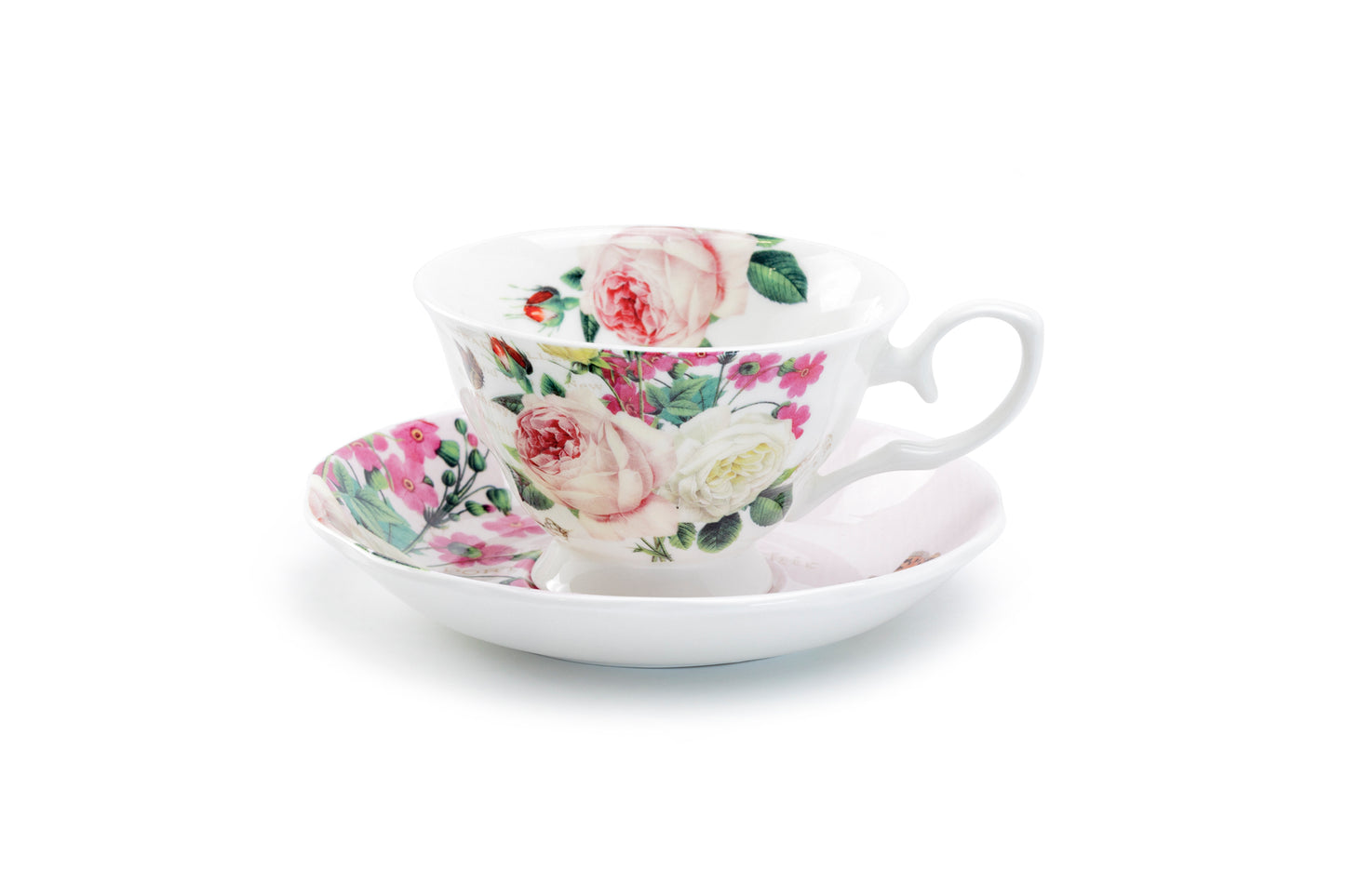 Stechcol Gracie Bone China Liz Rose Garden Bone China Tea Cup and Saucer