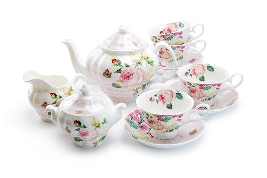 Stechcol Grace Bone China Rose Garden Bone China 11-Piece Tea Set