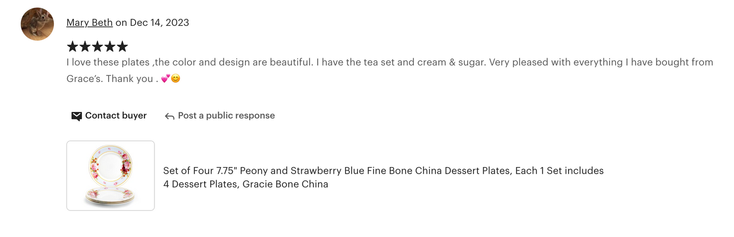 7.75" Peony and Strawberry Blue Bone China Dessert Plate