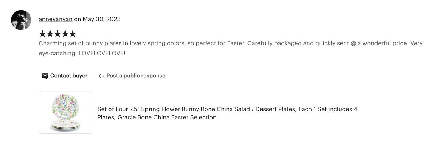 7.5" Spring Flower Bunny Bone China Dessert Plate Set of 4