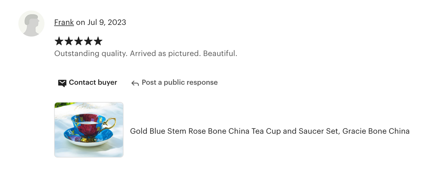 Gold Blue Stem Rose Bone China Tea Cup and Saucer