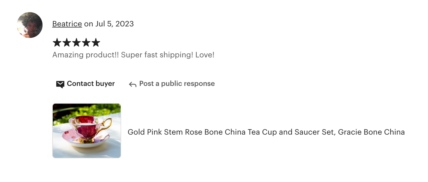 Gold Pink Stem Rose Bone China Tea Cup and Saucer