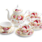 Stechcol Gracie Bone China Peony and Strawberry Cream Bone China 9-Piece Tea Set