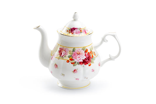 Stechcol Gracie Bone China Peony and Strawberry Cream Bone China Teapot