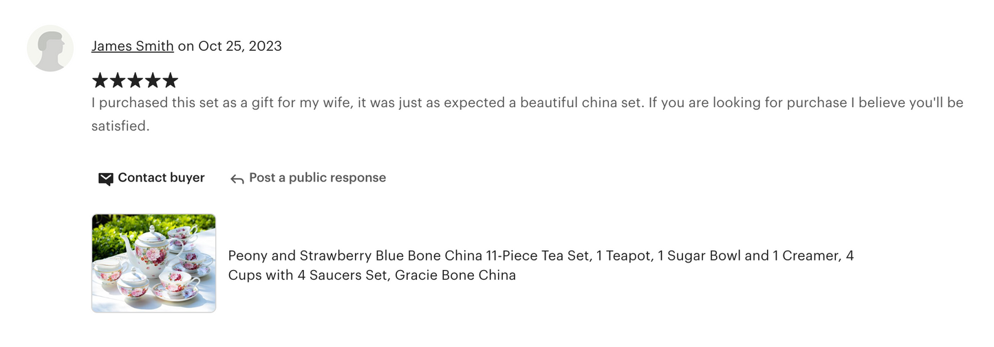 Peony and Strawberry Blue Bone China 11-Piece Tea Set