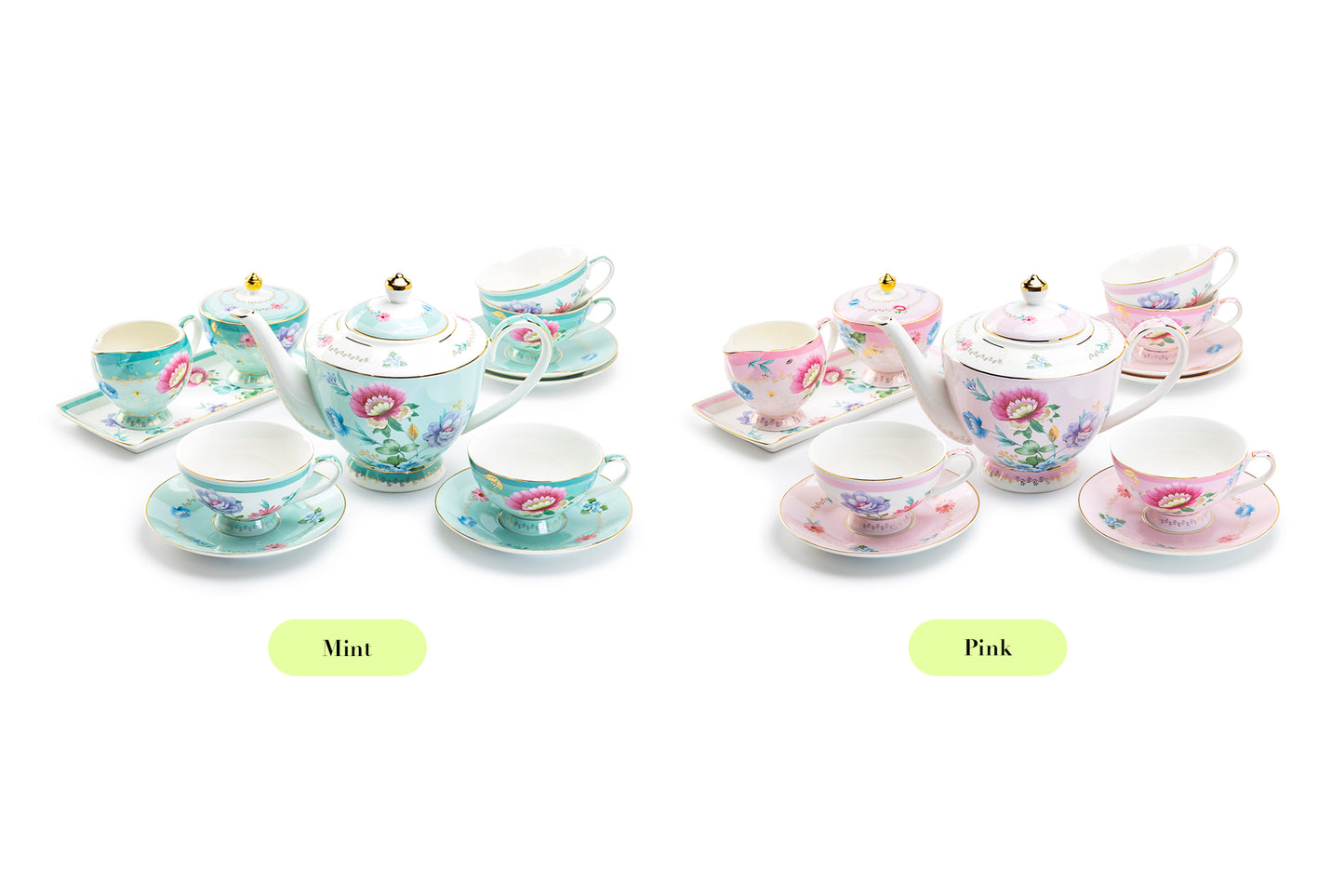 Mint Flower Garden Fine Porcelain Tea Set