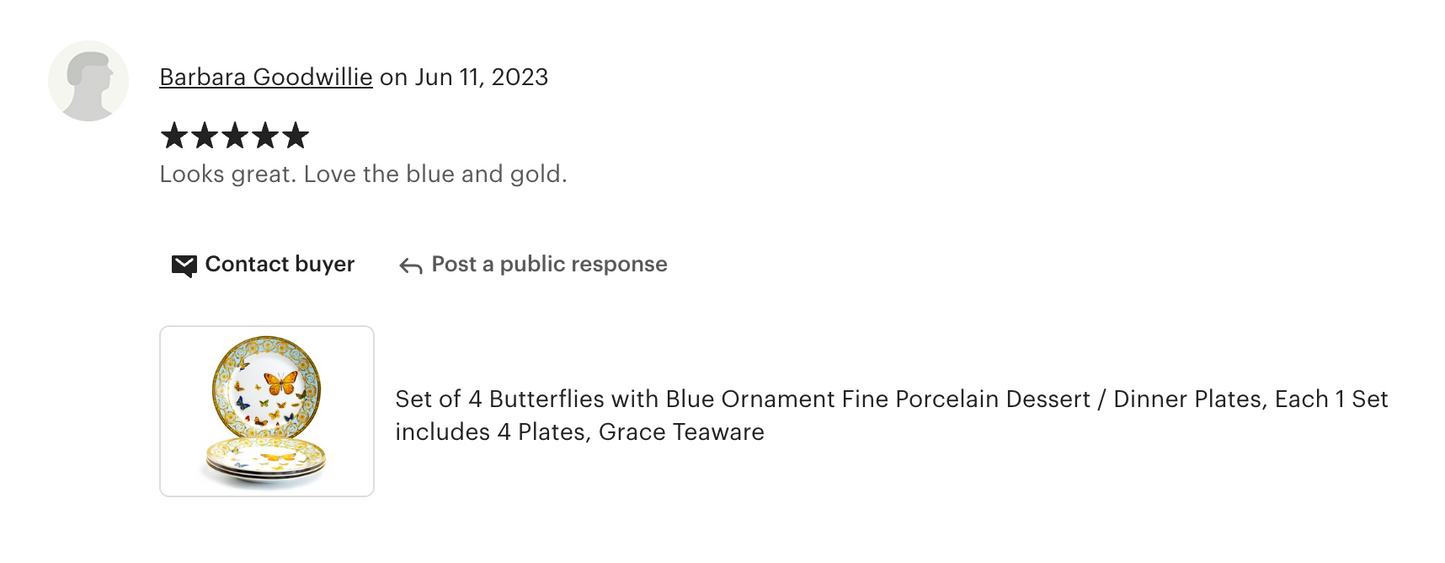 Butterflies with Blue Ornament Fine Porcelain Dessert / Dinner Plate