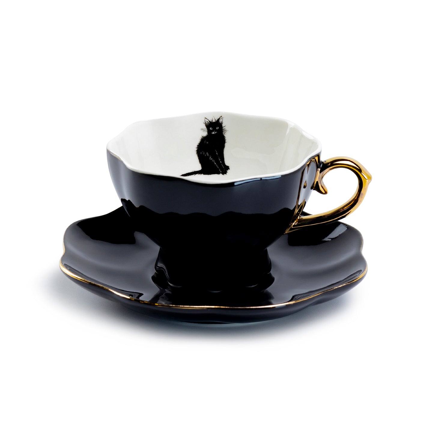 Black Cat Tea Cup and Saucer Halloween