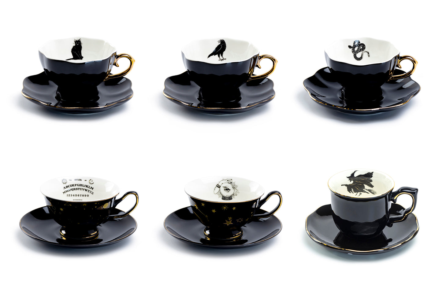 Grace Teaware Halloween Tea Cups black cat raven crow snake ouija evil eye witch tea cups