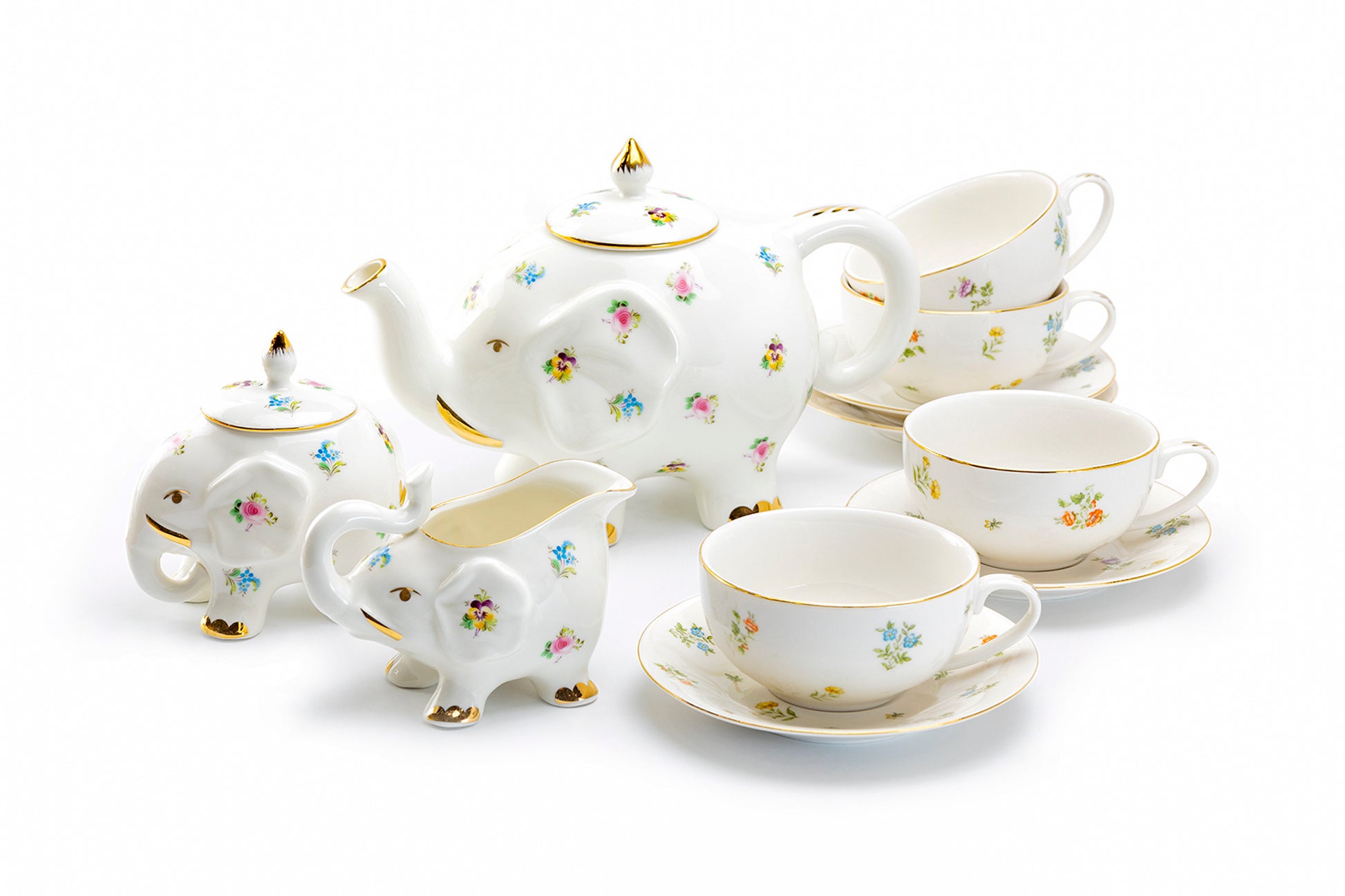 Grace Teaware Pansy Floral Elephant Fine Porcelain Tea Set