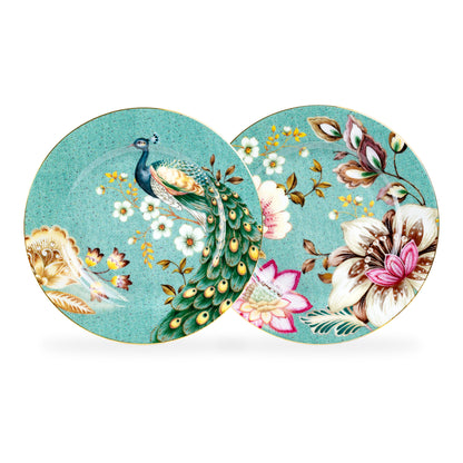 Peacock Lotus Garden Green Fine Porcelain Dessert Plate