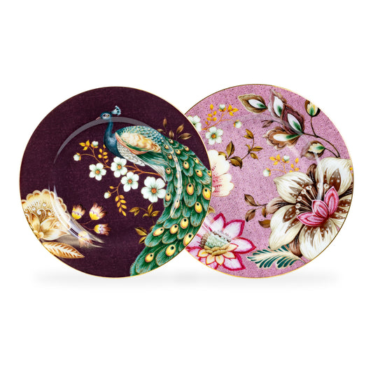 Peacock Lotus Garden Pink Fine Porcelain Dessert Plate