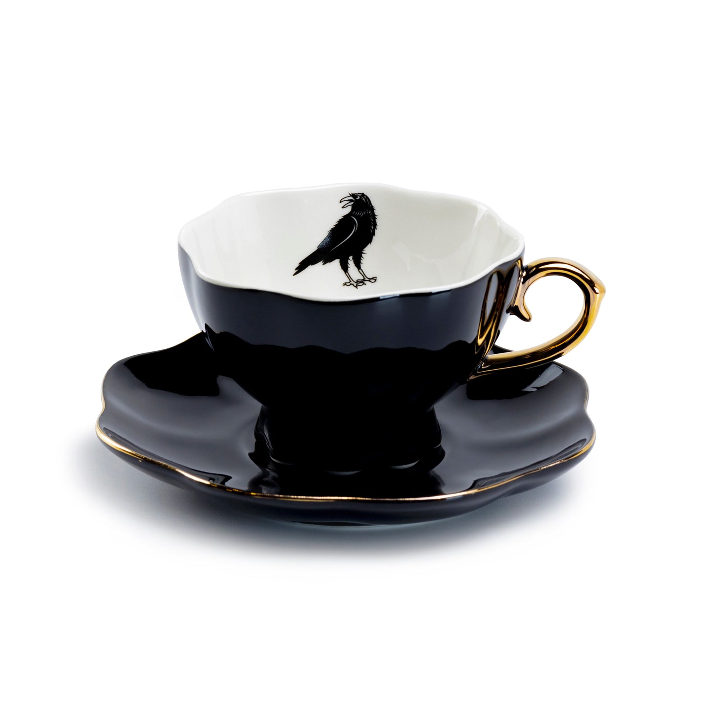 Grace Teaware Raven Crow Black Gold Tea Cup and Saucer