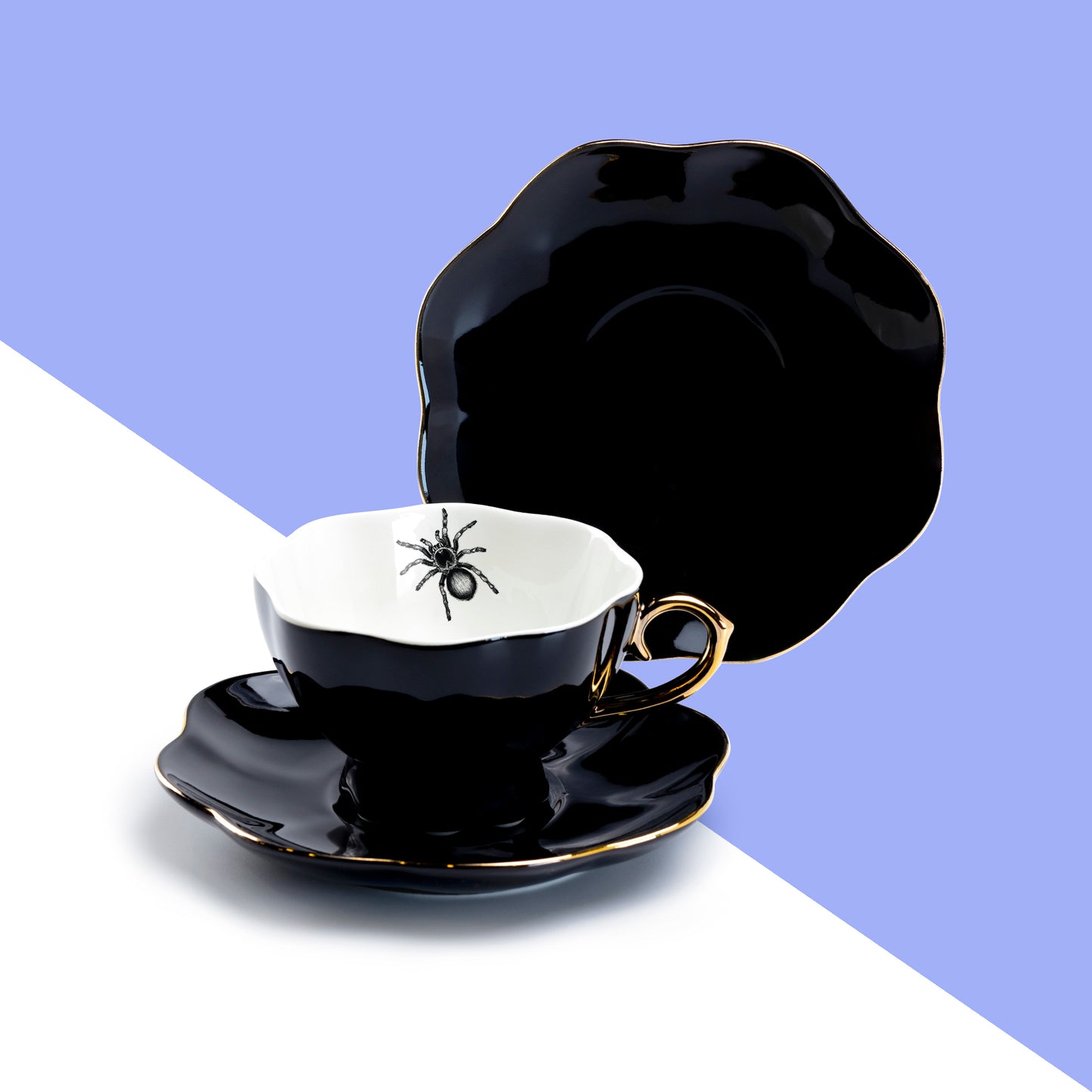 Grace Teaware Spider Black Gold Tea Cup and Saucer set