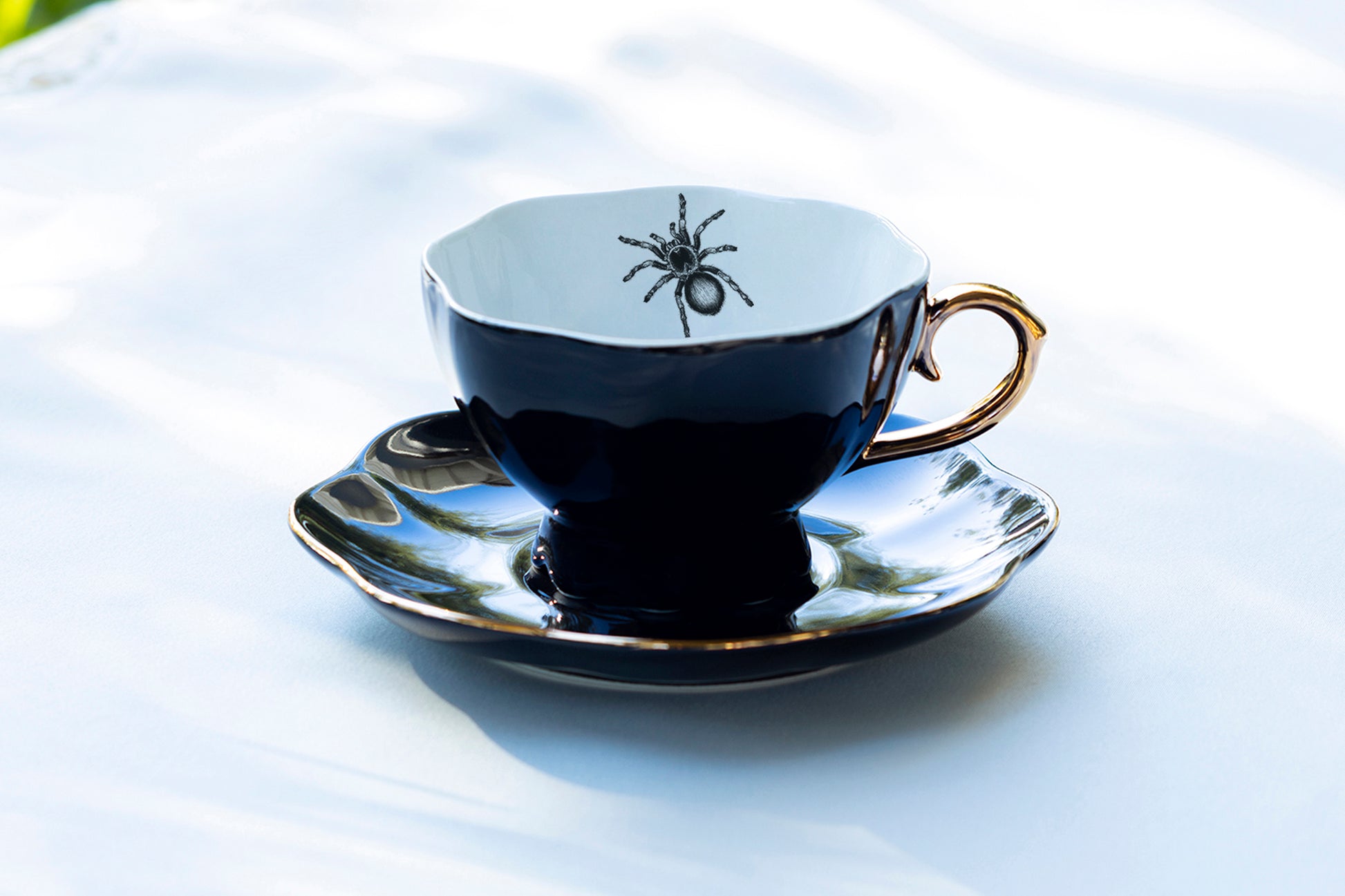 Grace Teaware Spider Black Gold Tea Cup and Saucer set black widow spider tea cup