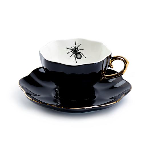 Grace Teaware Black Widow Spider Black Gold Tea Cup and Saucer