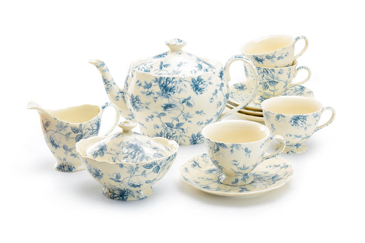 Blue Rose Toile Fine Porcelain Tea Set