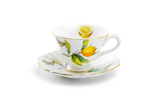 Grace Teaware Lemon Butterfly Fine Porcelain Tea Cup and Saucer