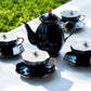 Black Gold Scallop Teapot + 4 Spider Tea Cup and Saucer Sets