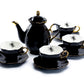 Black Gold Scallop Teapot + 4 Spider Tea Cup and Saucer Sets