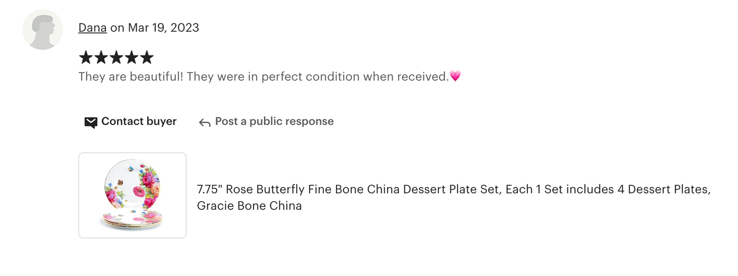 7.75" Rose Butterfly Bone China Dessert Plate