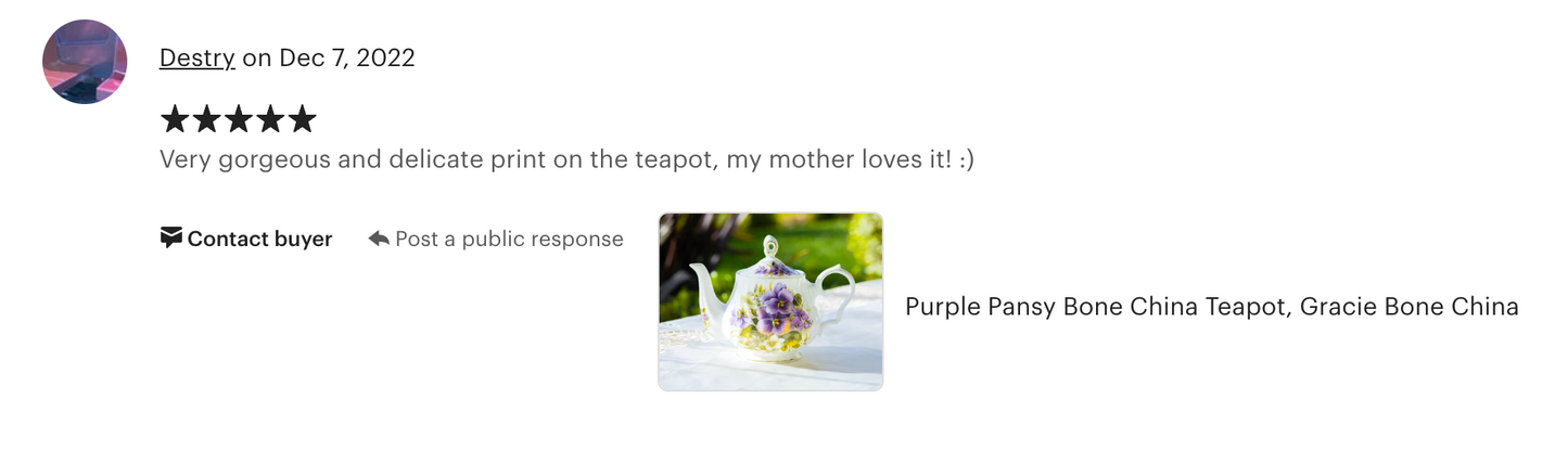 Purple Pansy Bone China Teapot