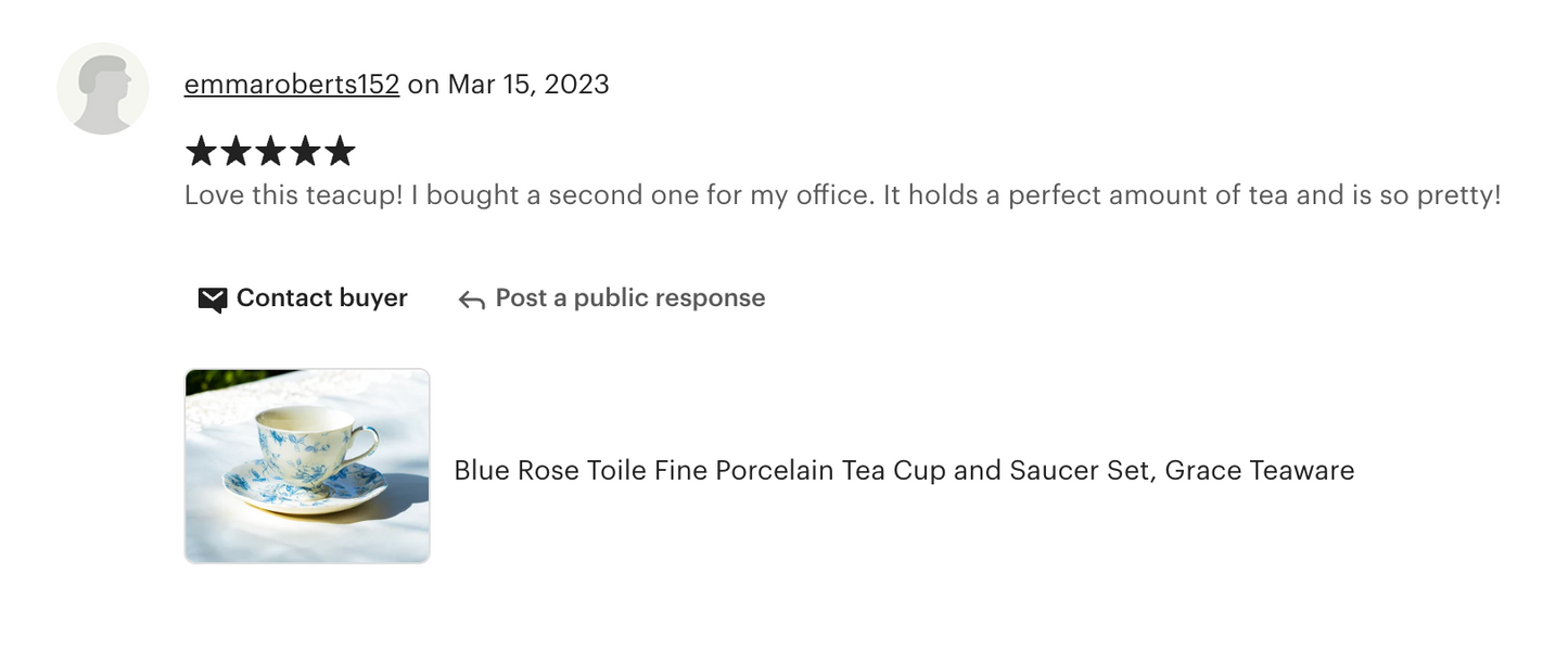 Blue Rose Toile Fine Porcelain Tea Cup and Saucer