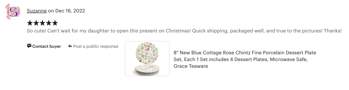 Blue Cottage Rose Chintz Fine Porcelain Dessert / Dinner Plate - New Edition
