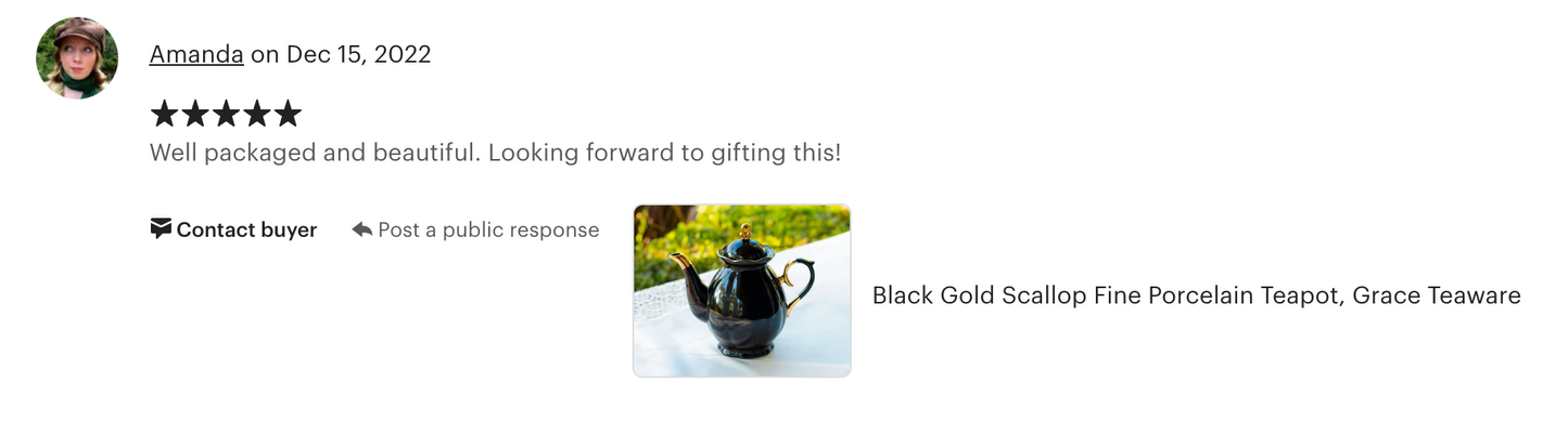 Black Gold Scallop Fine Porcelain Teapot