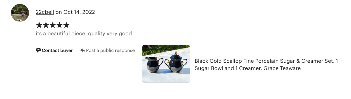 Black Gold Scallop Fine Porcelain Sugar & Creamer Set